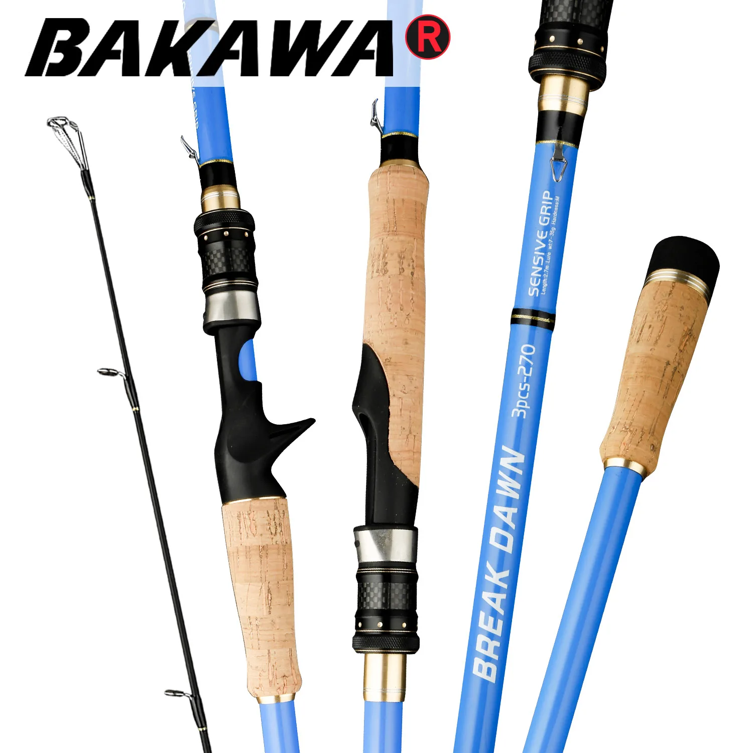 

BAKAWA 3 Sections Lure Fishing Rod 2.1M- 3.0M Carbon Fiber Spinning/Casting Portable Travel Pesca Saltwater Freshwater Pole