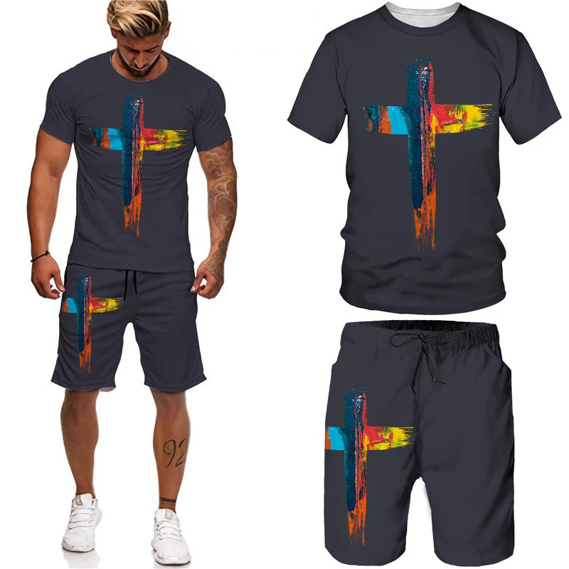 

3D summer printing men's T-shirt shorts suits men's sportswear sportswear O-neck short-sleeved men's clothing suits