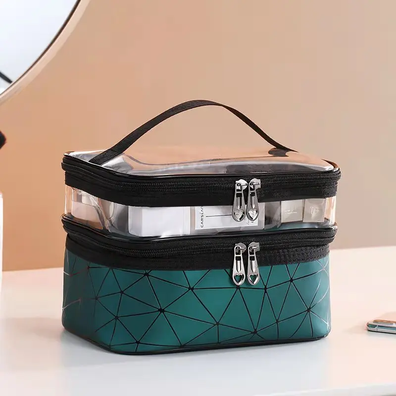 

New double-layer makeup lattice portable lady multi-function storage toiletry cosmetic bag