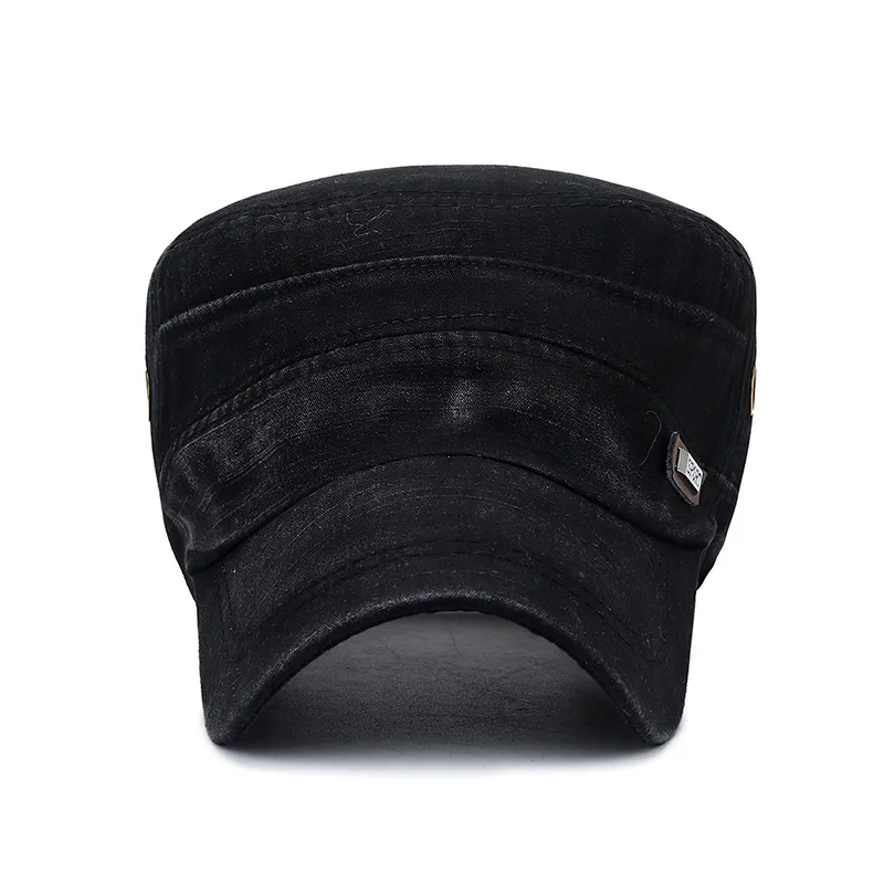 Vintage Flat Top Washed Military Hats For Men Adjustable Thick Cap Winter Warm Hat