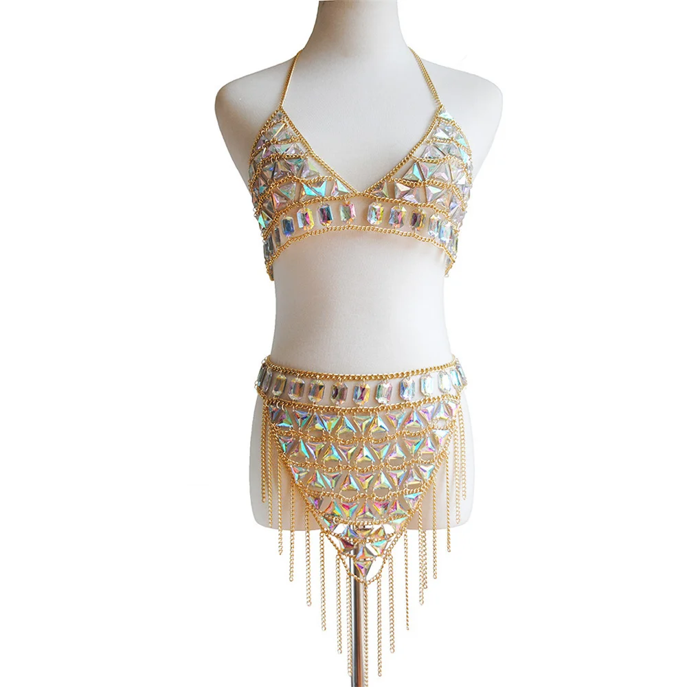 

Shiny Crystal Sequin Chain For Women Body Jewelry Sexy Chest Chain Bikini Underwear Belly Cage Bra Female Gifts Dress Sets