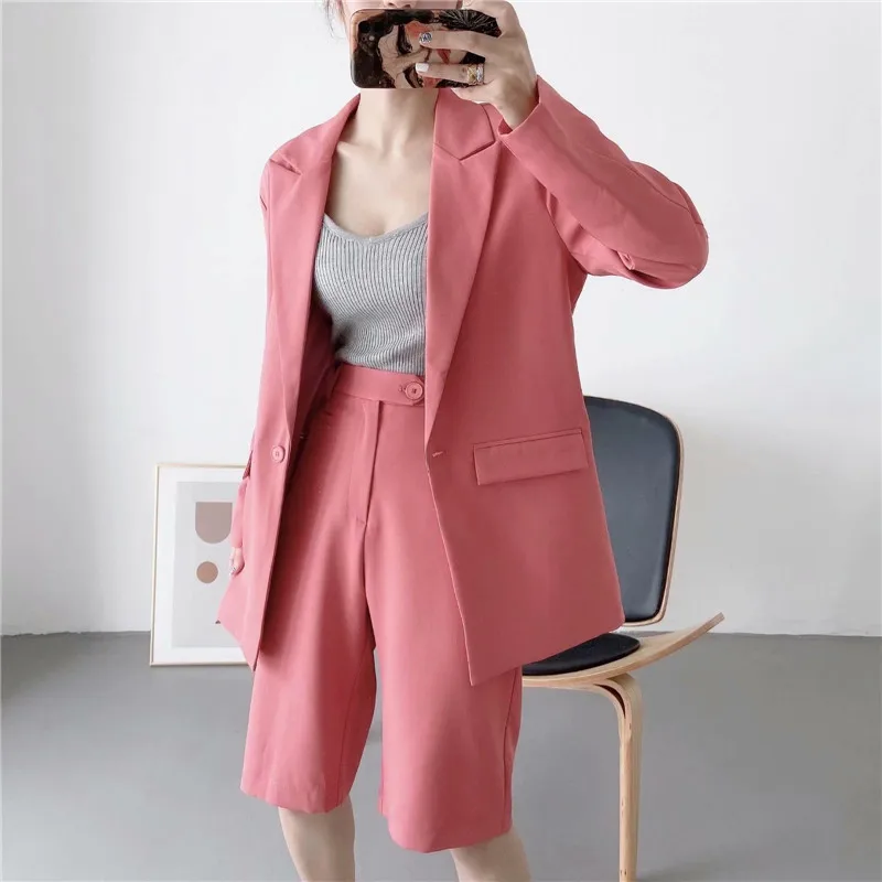

TMODA330 Women 2021 Za Fashion Office Wear Single Button Pink Blazer Coat Vintage Long Sleeve Pockets Female Outerwear Chic Tops