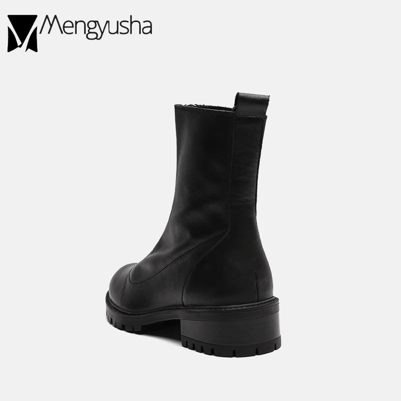 Женские байкерские сапоги из мягкой кожи Рыцарские зимние на молнии спереди