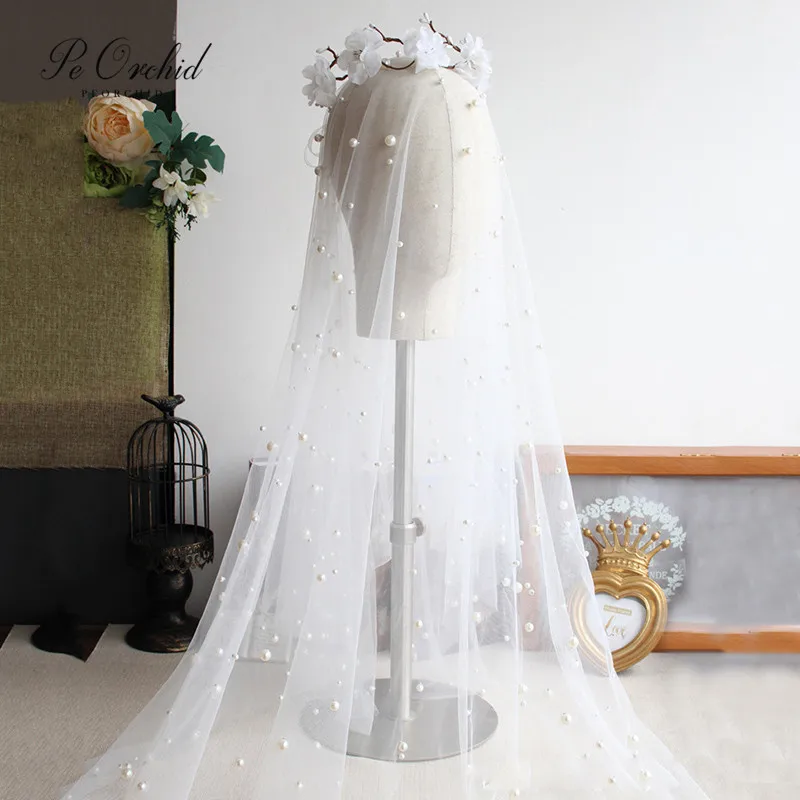 PEORCHID 2020 Новая двухслойная перламутровая вуаль короткая белая Фата для невесты