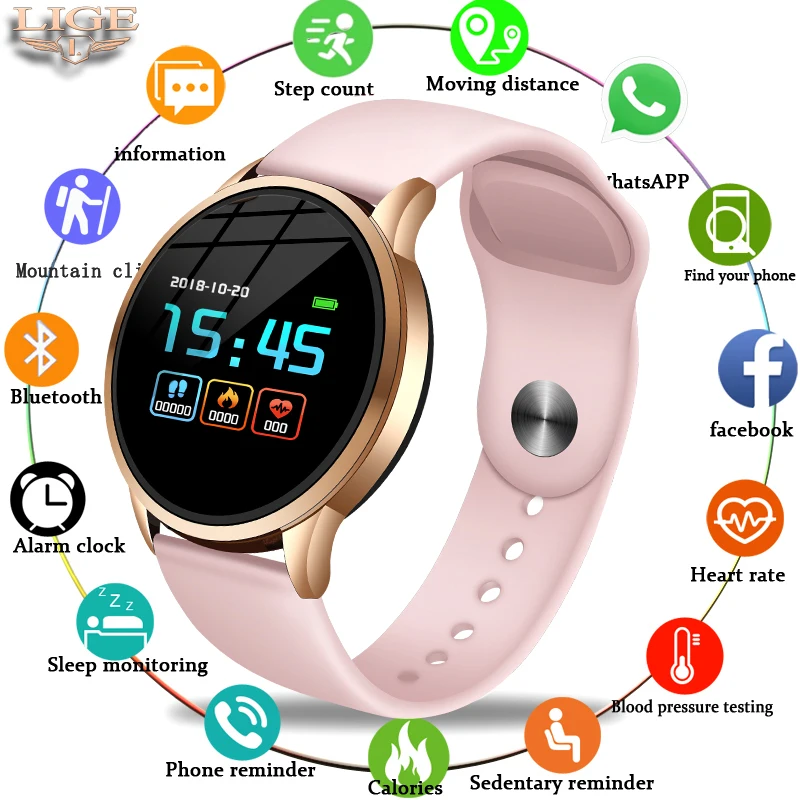 LIGE фитнес-трекер умные часы для женщин и мужчин спортивные IOS Android телефона