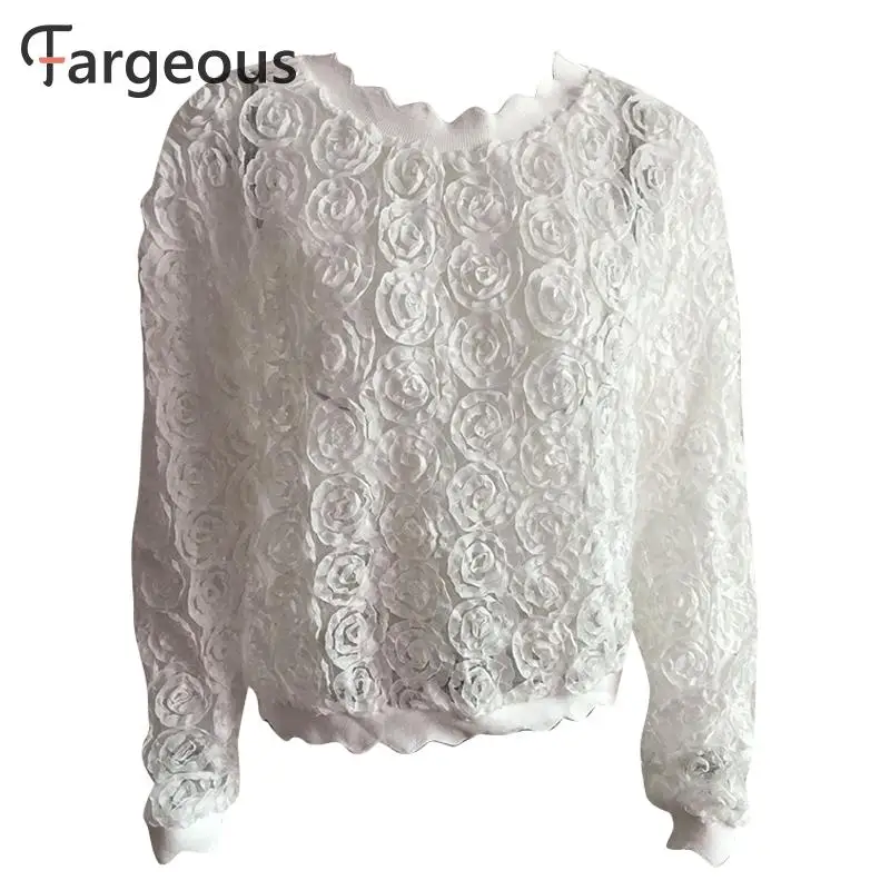 Женская белая Сетчатая футболка с цветами модные кружевные топы