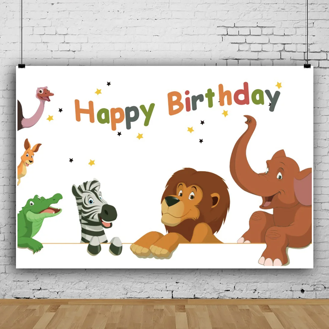 

Happy Birthday Animal Elephant Background for Portrait Photography Party Decors Backdrops Photocall Studio Accessories