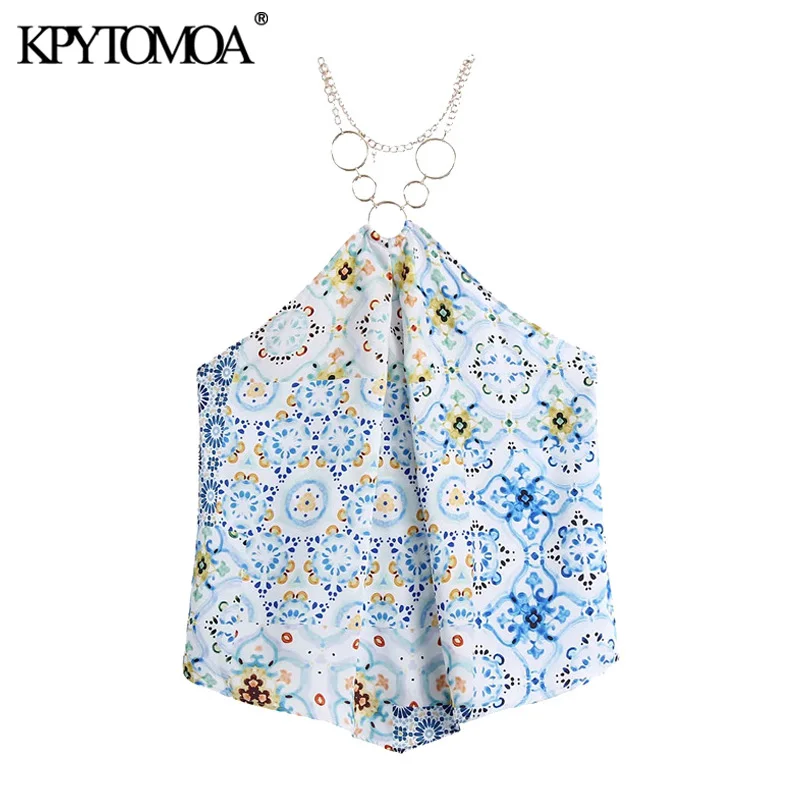 

Женская Асимметричная блузка KPYTOMOA, винтажная блузка с принтом в стиле пэчворк, с открытой спиной и лямкой через шею, шикарные топы, 2021