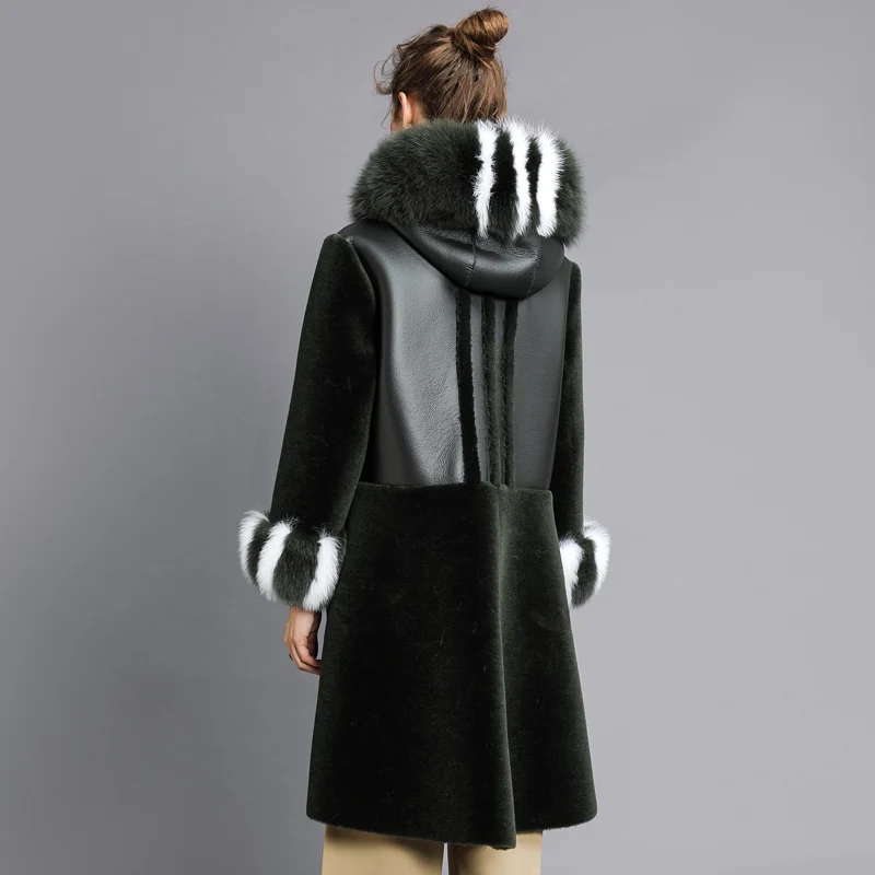 

2020 Natural Winter Wool Jackets For Women Real Coat Thicken Warm Coats PU Leather Jacket Fox Fur Hooded WYQ270