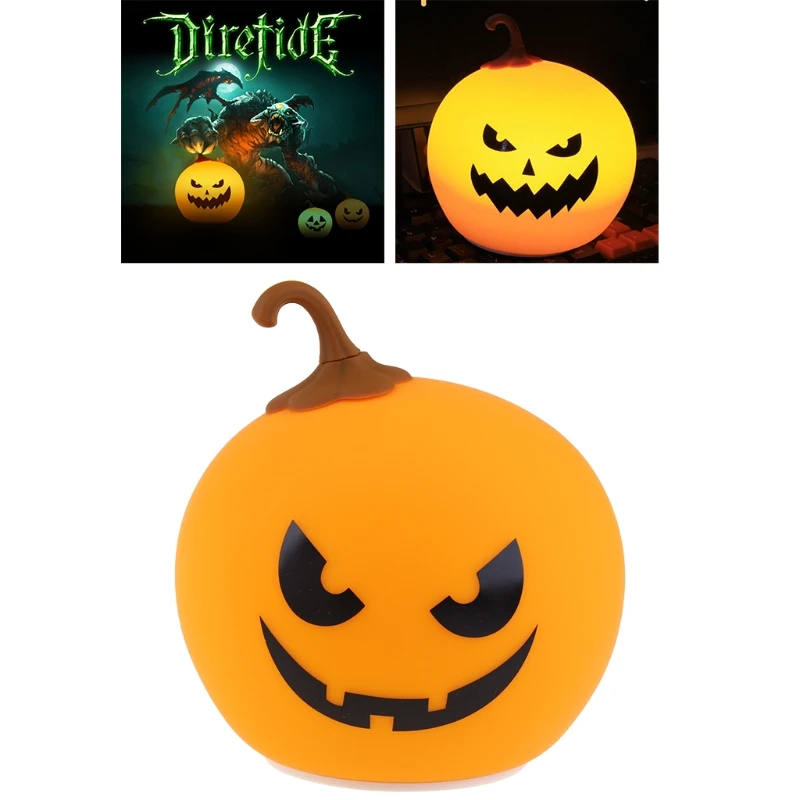 

Cute Halloween Pumpkin Shape Night Light with Touch Control USB Rechargeable Desktop Baby Kids LED Silicone Lamp Home Bedroom Ba