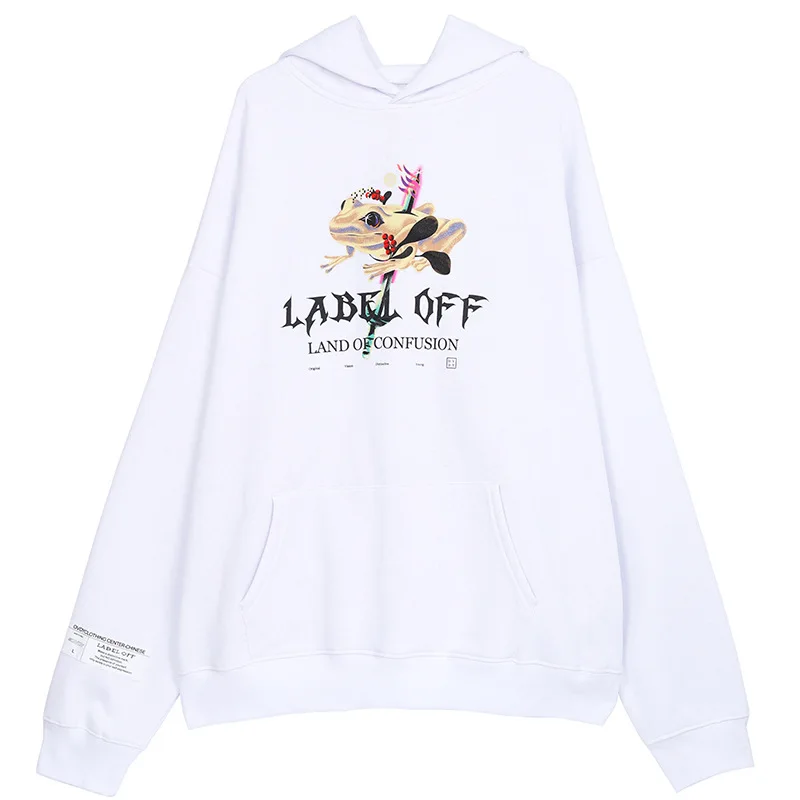 

Men's Autumn Winter Fashion Clothing Hip Hop Hoodie Dazzle Frog Cartoon Printed Loose Oversize Hoodies Winter Thick Sweatshirts
