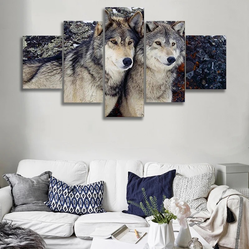 

5 Pieces Wall Art Canvas Painting Animal Poster Wolf Modern Home Decoration Modern Living Room Modular Framework Pictures