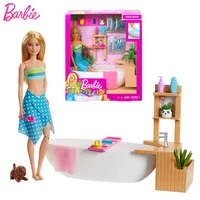 original barbie bubble bath doll set bathtub accessories play house toys for girls birthday gift 2022 latest toy gjn32