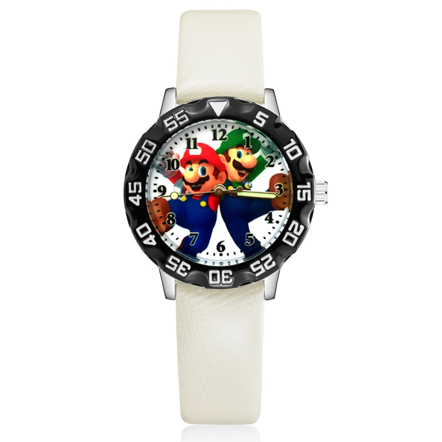 Модные милые детские часы в стиле Марио кварцевые кожаные Наручные для