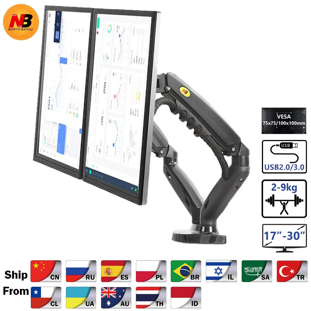 Suporte de Montagem Novo Duplo Monitor Titular Movimento Completo Braço Suporte 17-27 Polegada Carga 2-9 Kgs Cada 2021 nb F160