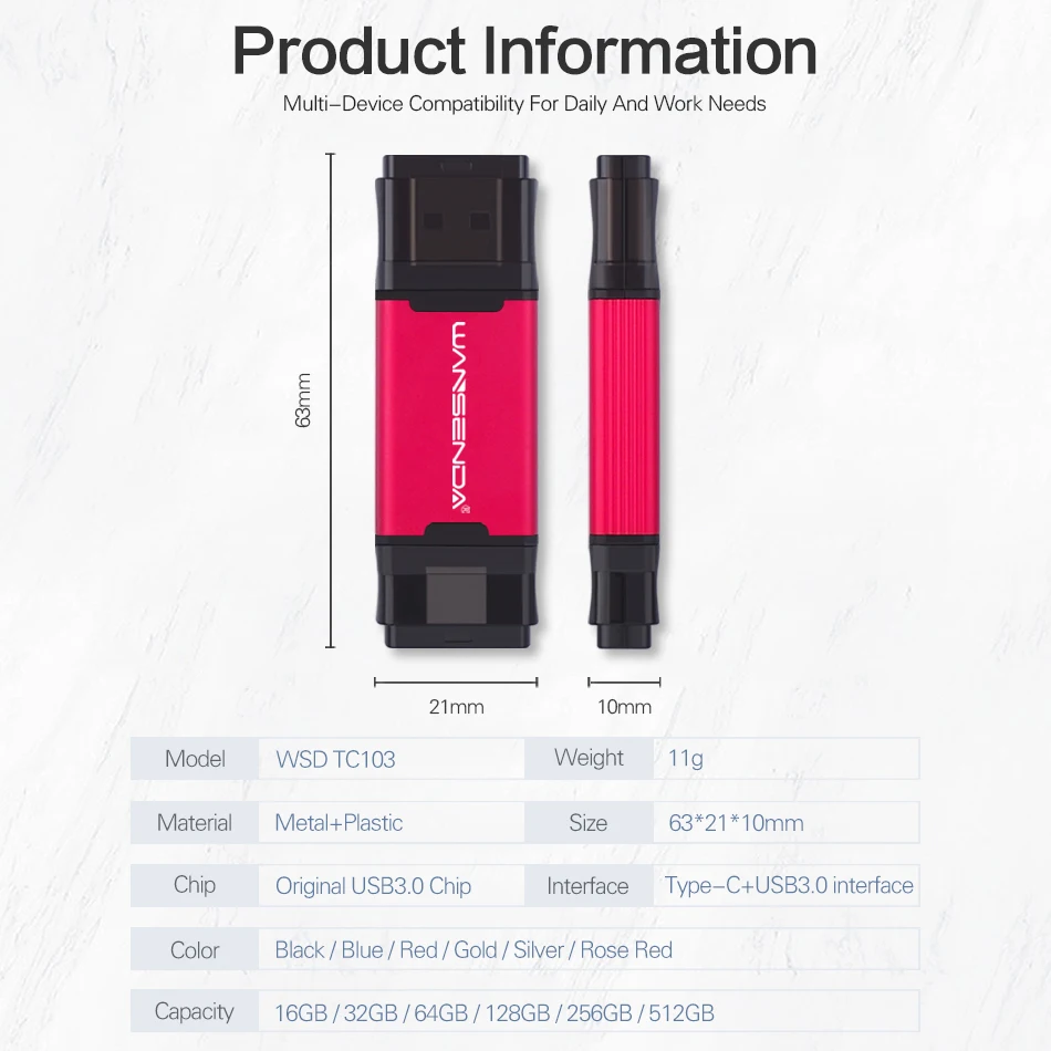 Горячая Распродажа WANSENDA 2 в 1 TYPE-C USB 3 0 флэш-накопитель металлический 16 ГБ 32 64 Гб 128