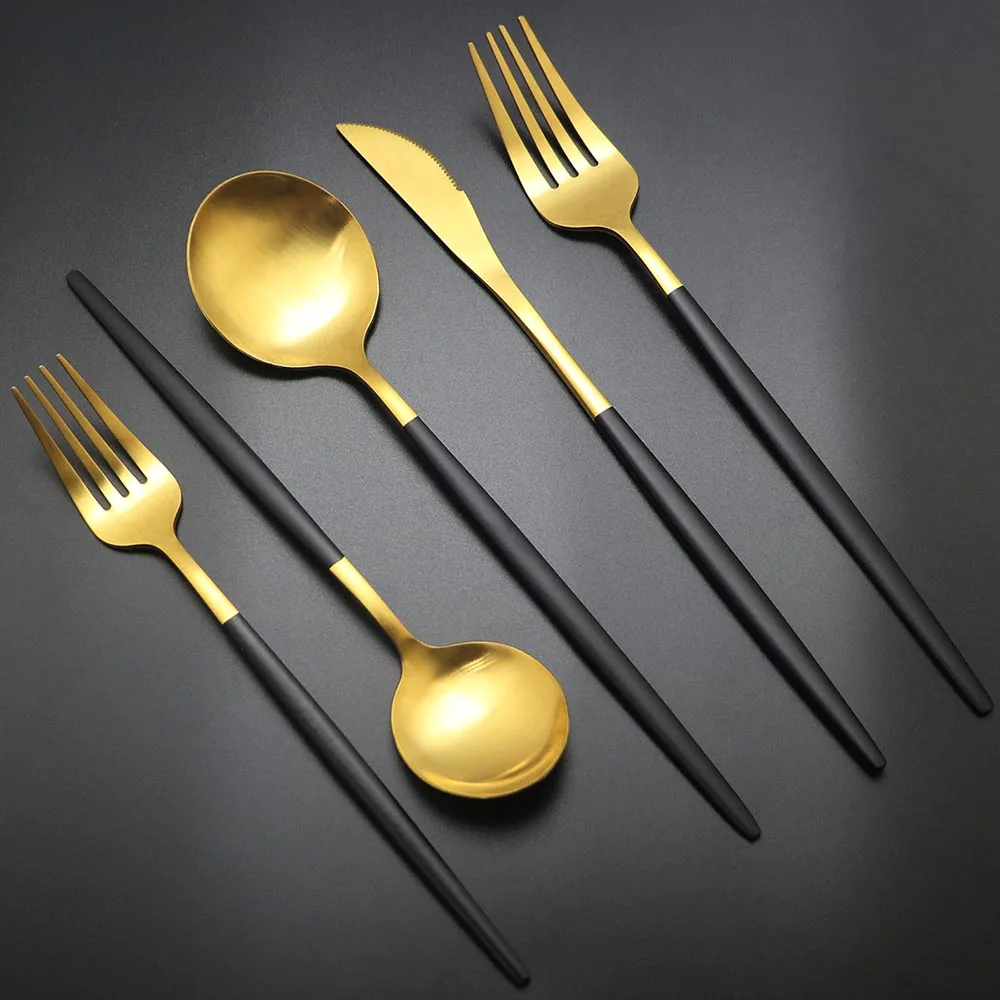 

30Pcs Black Gold Tableware Set Matte Knife Spoon Fork Cutlery Set Stainless Steel Dinnerware Set Kitchen Silverware Flatware Set
