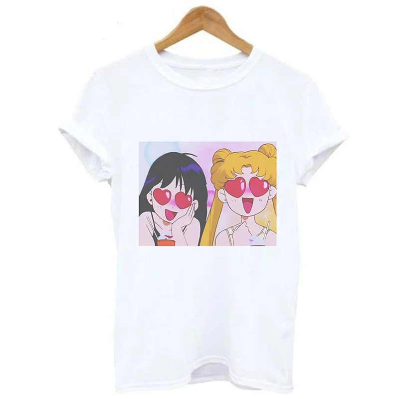Harajuku Sailor Moon T Shirt New Fashion Pattern Streetwear Tops Loose Short Sleeve Women Tshirt Kawaii Print Couple Clothes