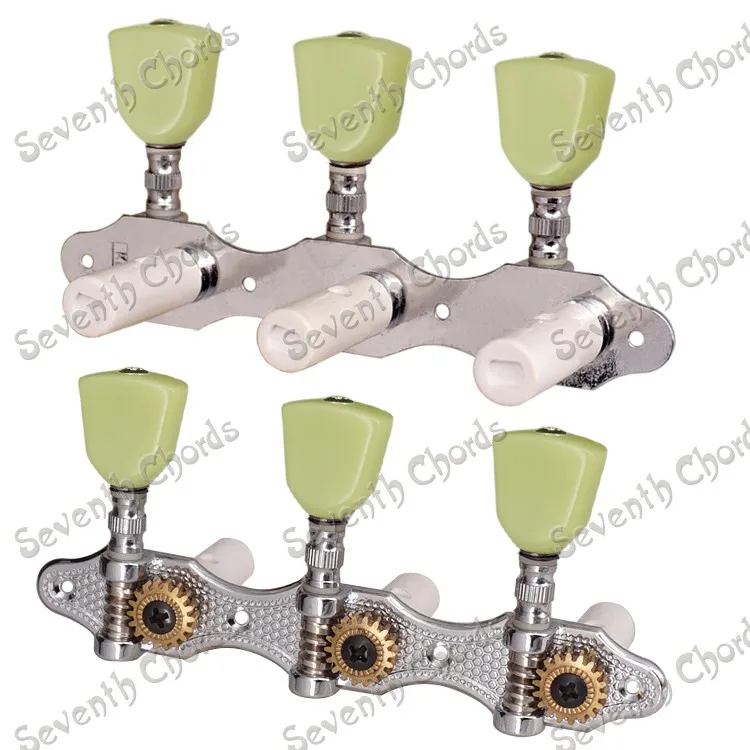 

A Set Chrome Classical Guitar String Tuning Peg Machine Heads with Jade Green Trapezoid Buttons - - Gear Ratio 1:18