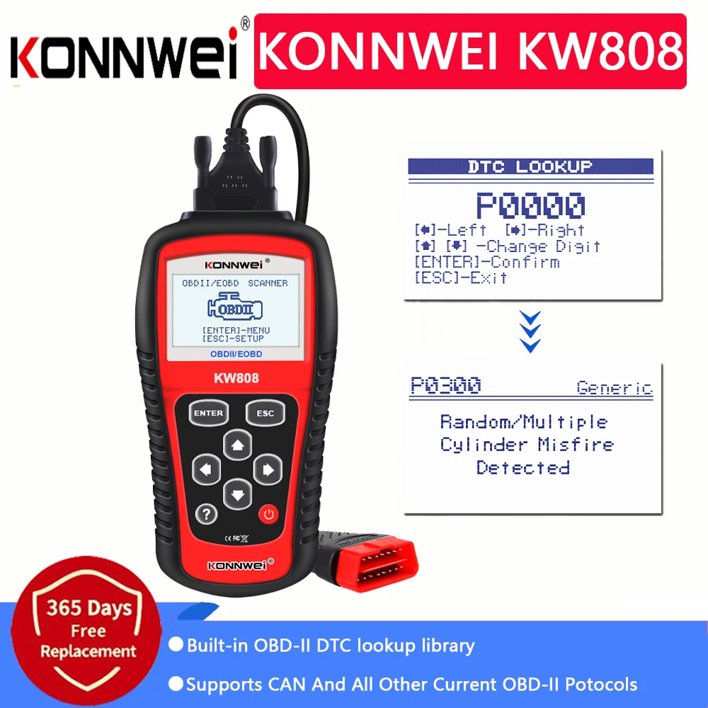 

Считыватель сброса Konnwei KW808 OBD2 диагностический сканер EOBD MIL, США, автомобильные аксессуары, многоязычный Автомобильный сканер KW808, код неиспр...