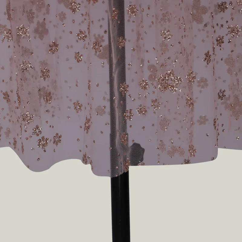 Женское вечернее платье с блестками розовое длинным рукавом из прозрачной