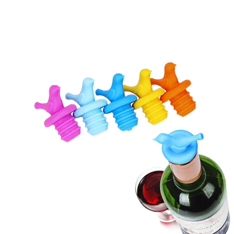 

5PCS Hot Sales Bird shaped Wine Bottle Stoppers silicone Beer Wine Cork Plug Bottle Cover Kitchen Bar Tool
