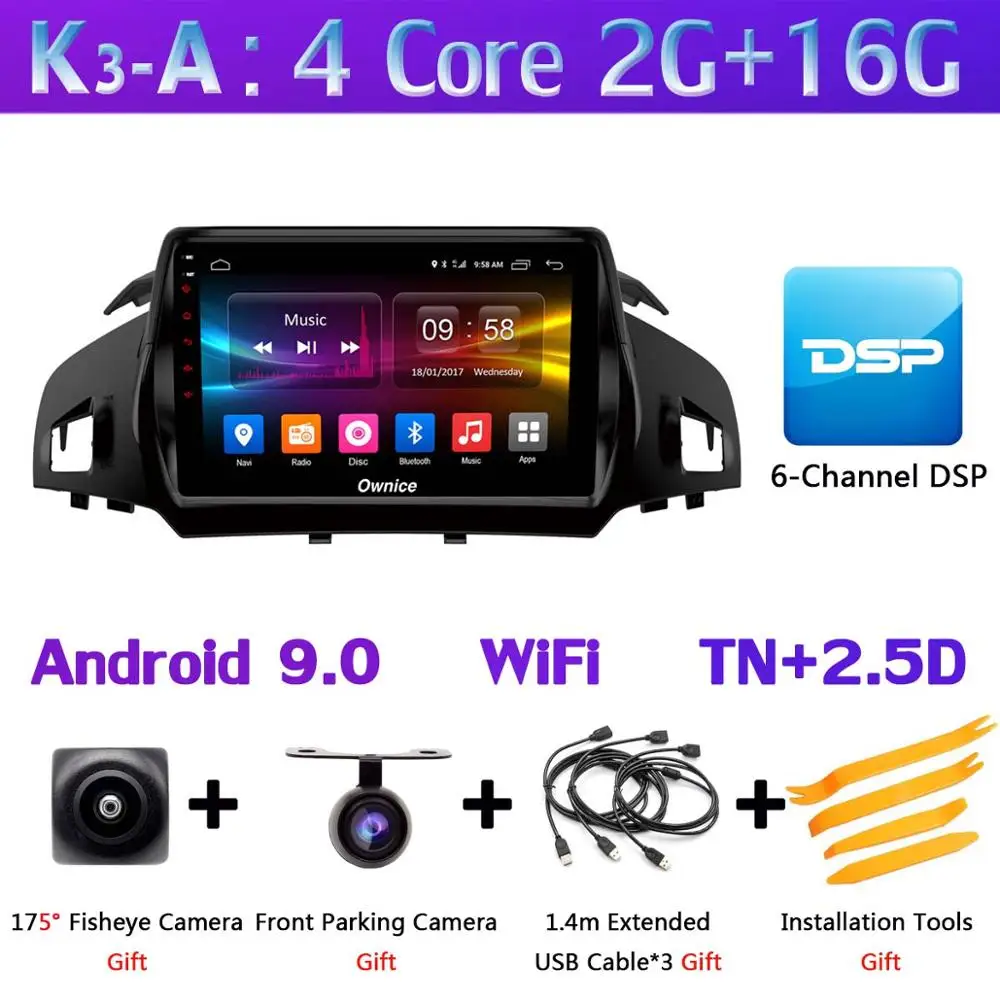 K3-A Панорамная камера 360 ° 4G SIM WiFi Android 9,0 4G+ 64G SPDIF DSP CarPlay Автомобильный плеер для Ford Kuga 2013- C-Max gps радио - Цвет: K3-A