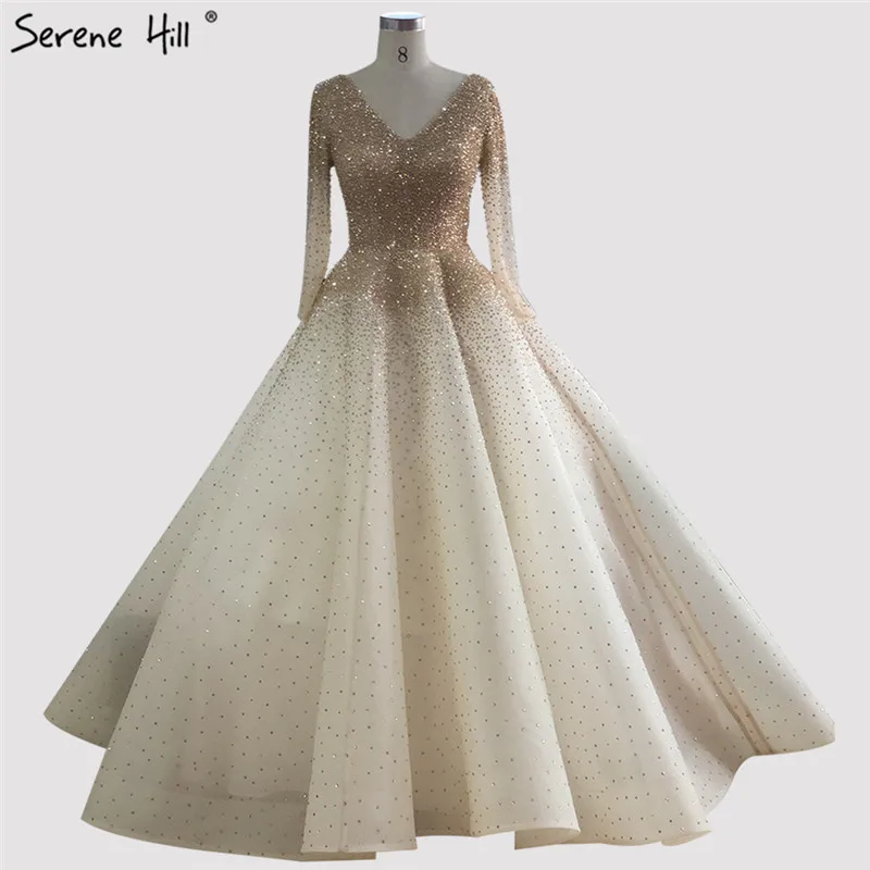 Dubai V-Neck High-end Sexy Prom Dresses 2020 Long Sleeve Crystal Luxury Gowns Design Serene Hill DLA70272 | Свадьбы и торжества