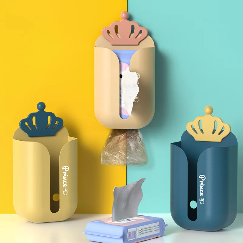 

Punch-free Wall Hanging Pumping Box Bathroom Storage Box Seamless Paste Household Tissue Box Garbage Bag Rack