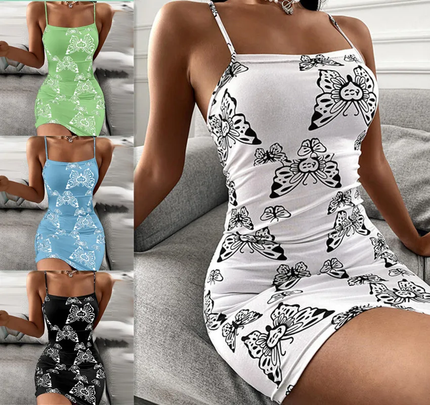 

Women's Sexy Slim Printed Sling Short Skirt Dress