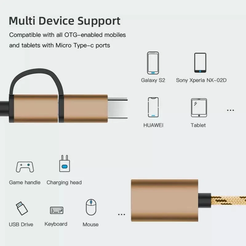 2 в 1 кабель адаптера OTG USB 3 0 с разъемом Micro Type-C для передачи данных адаптер Samsung Xiaomi