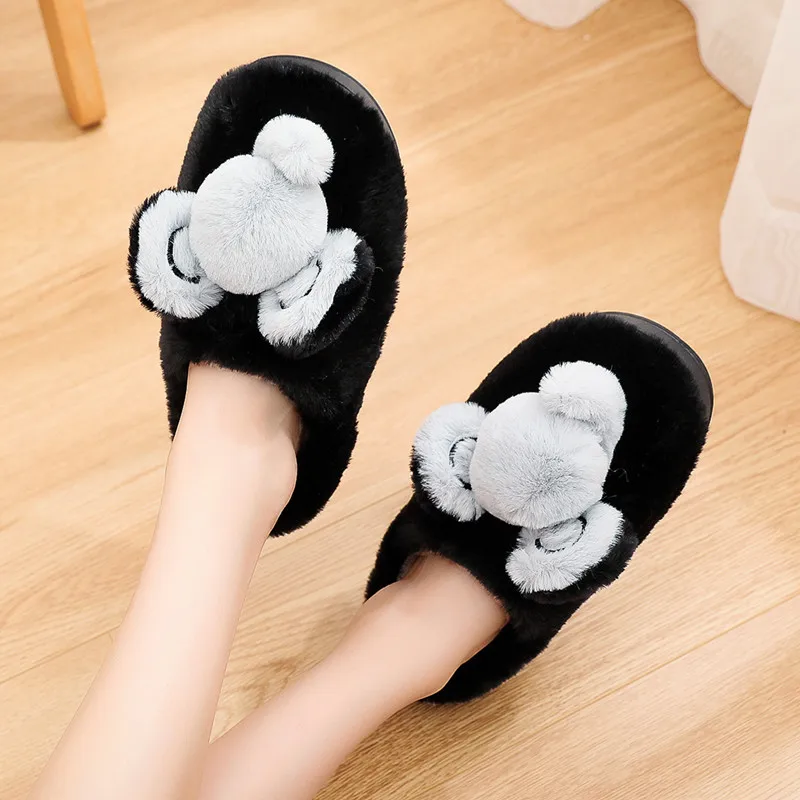 Прямая поставка женские зимние теплые пушистые тапочки домашние с мышкой