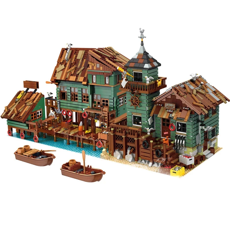 

2020 New DIY City Street View Building Block Bricks Old Fishing Store House Series Captain's Wharf Toys for Kids Christmas Gift