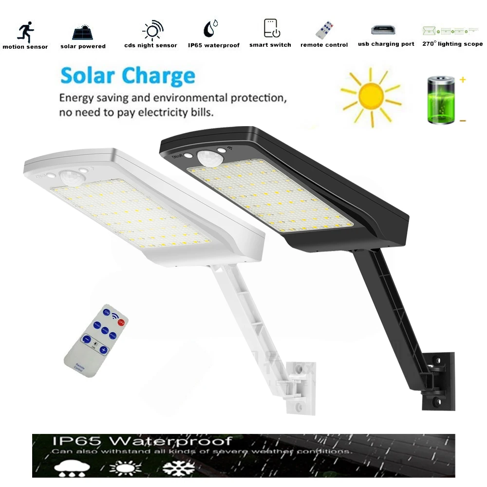 

56 led Solar Lights Outdoor For Outdoor Garden Street Waterproof Wall Lamp 900lm Adjustable With Controller Three Modes Lights