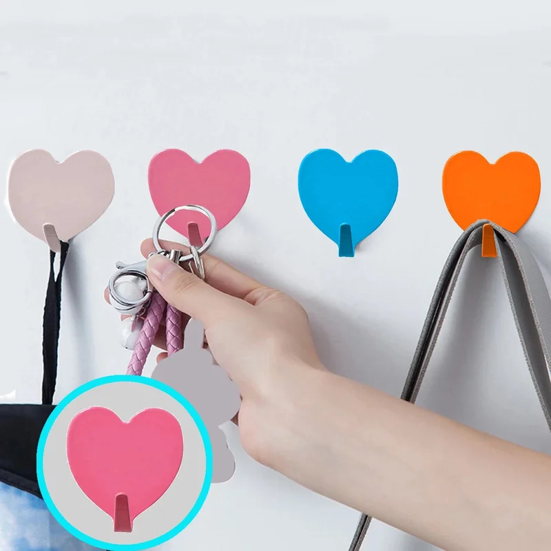 

1Pcs Stainless Steel Love Heart Wall Hook Adhesive Kitchen Home Bathroom Key Bag Coat Hanger Storage Hanging Holder Colorful