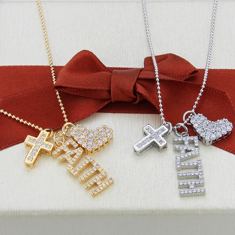 Кубический цирконий Вера Письмо ожерелья изысканный кулон крест с сердцем