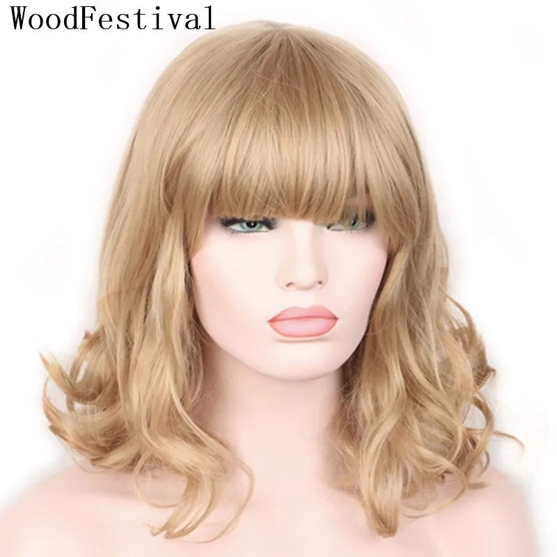 WoodFestival для женщин косплей синтетический парик термостойкий черный коричневый Волнистые Короткие парики с челкой
