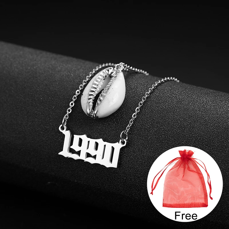 

Seashell Year Custom Necklace 2 Layered Women Personalized Seashells Choker 1990 1991 1992 1993 1994 1995 1996 1997 1998 1999