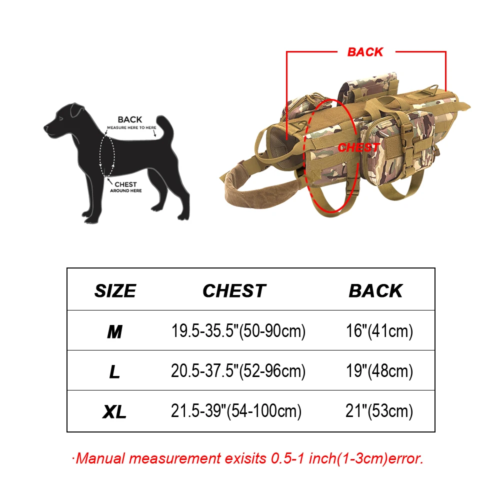

Dog Harness Military Tactical Pet Working Dog Molle Vest Nylon Adjustable For Medium Large Dogs Training German Shepherd M-XL