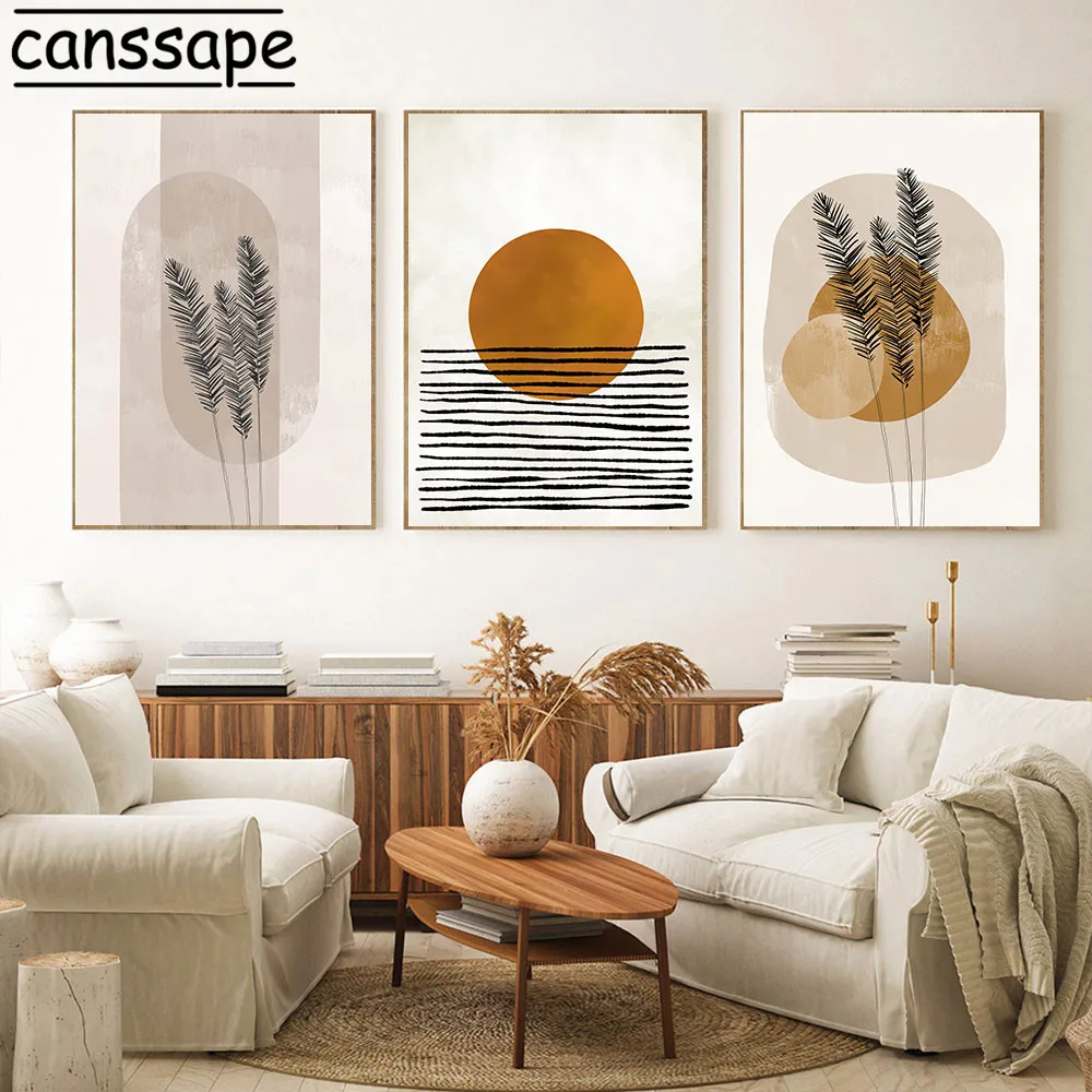 

Abstract Art Painting Boho Wall Posters Plant Leaves Canvas Print Sun Poster Vintage Wall Pictures For Living Room Decoration