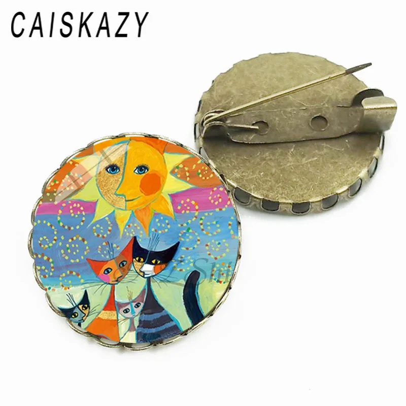 Милая красочная семья кошек брошь милые аниме кошки стеклянная купольная из
