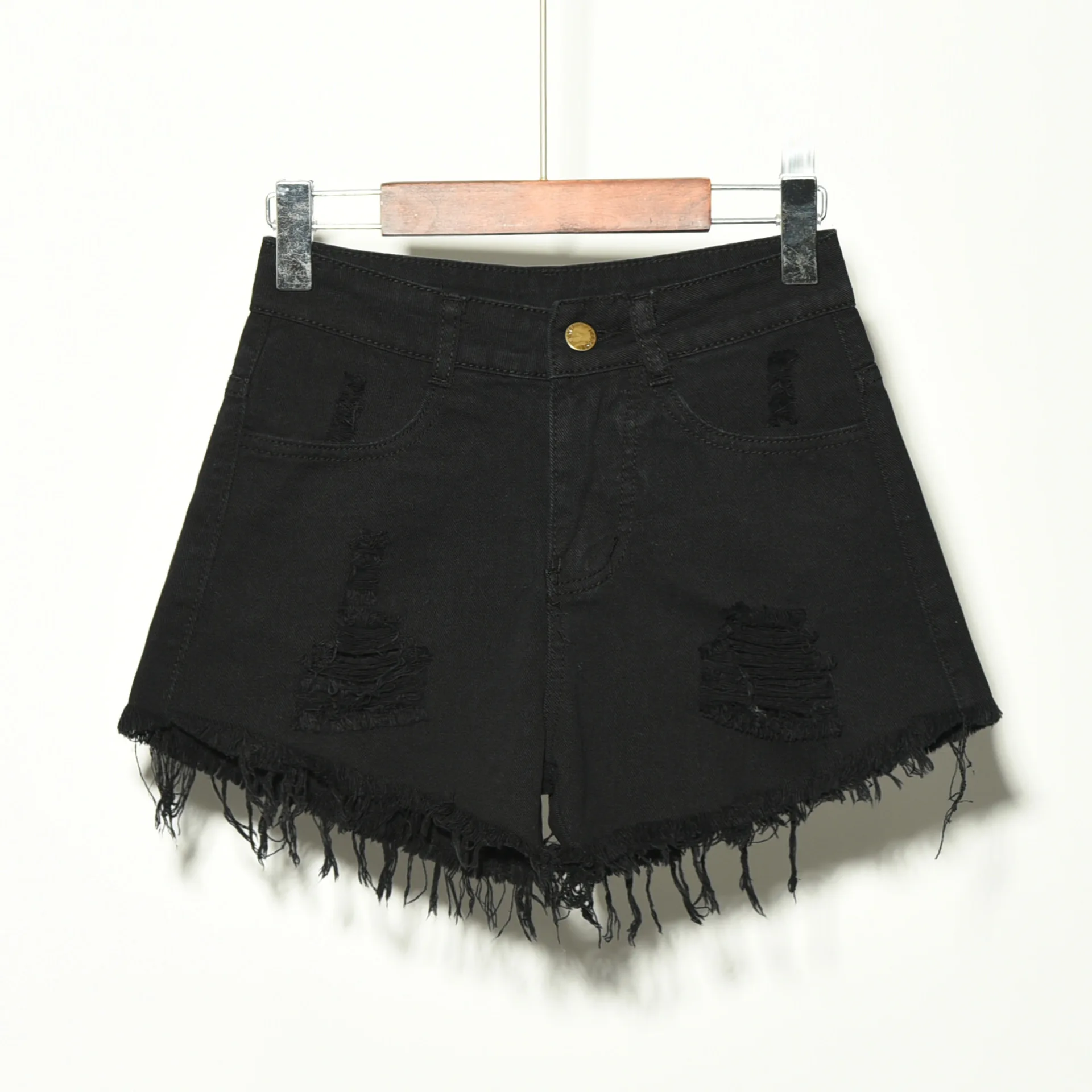 

Summer Korean Women's Fat Mm Denim Shorts Factory Direct 2019 Hole Stretch Large Size Jeans 938 White High Waisted Office Lady