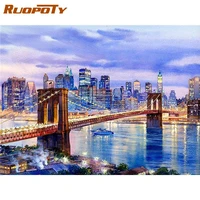 ruopoty city bridge night landscape painting by numbers for adults diy framed birthday gift oil paints kits home room wall decor
