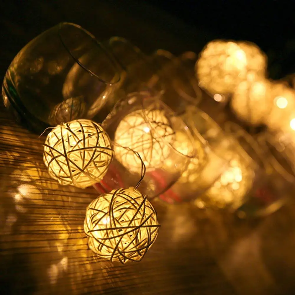 

C-40 Luminaria Led Light Rattan Balls Fairy String Decorative Battery Operated Christmas Outdoor Patio Garland Wedding
