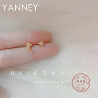 yanney silver color asymmetric flower inlaid zircon stud earrings for women girls fashion simple and exquisite jewelry