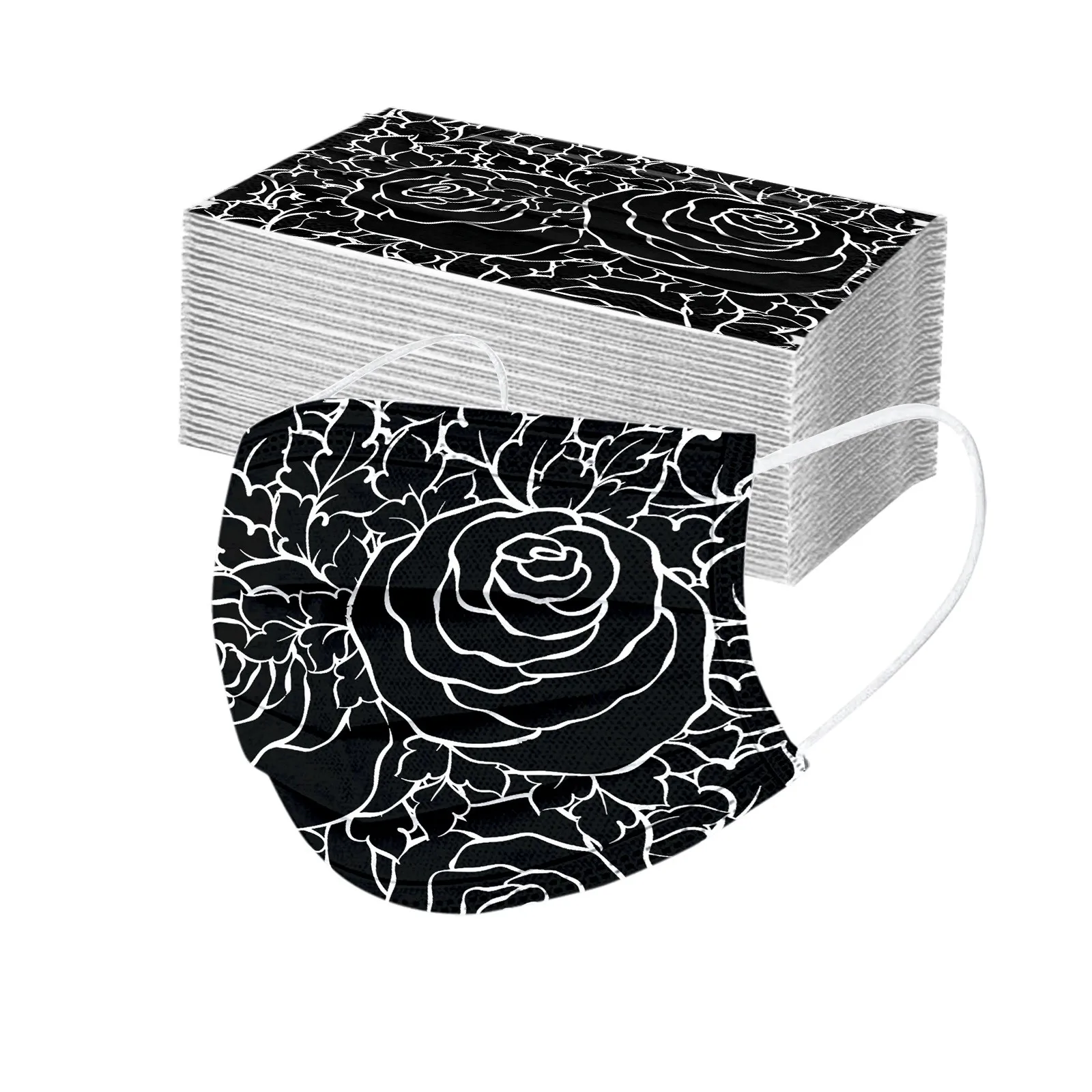 50 шт. одноразовая маска для лица с цветочным принтом дышащая 3 слоя слоев фильтр