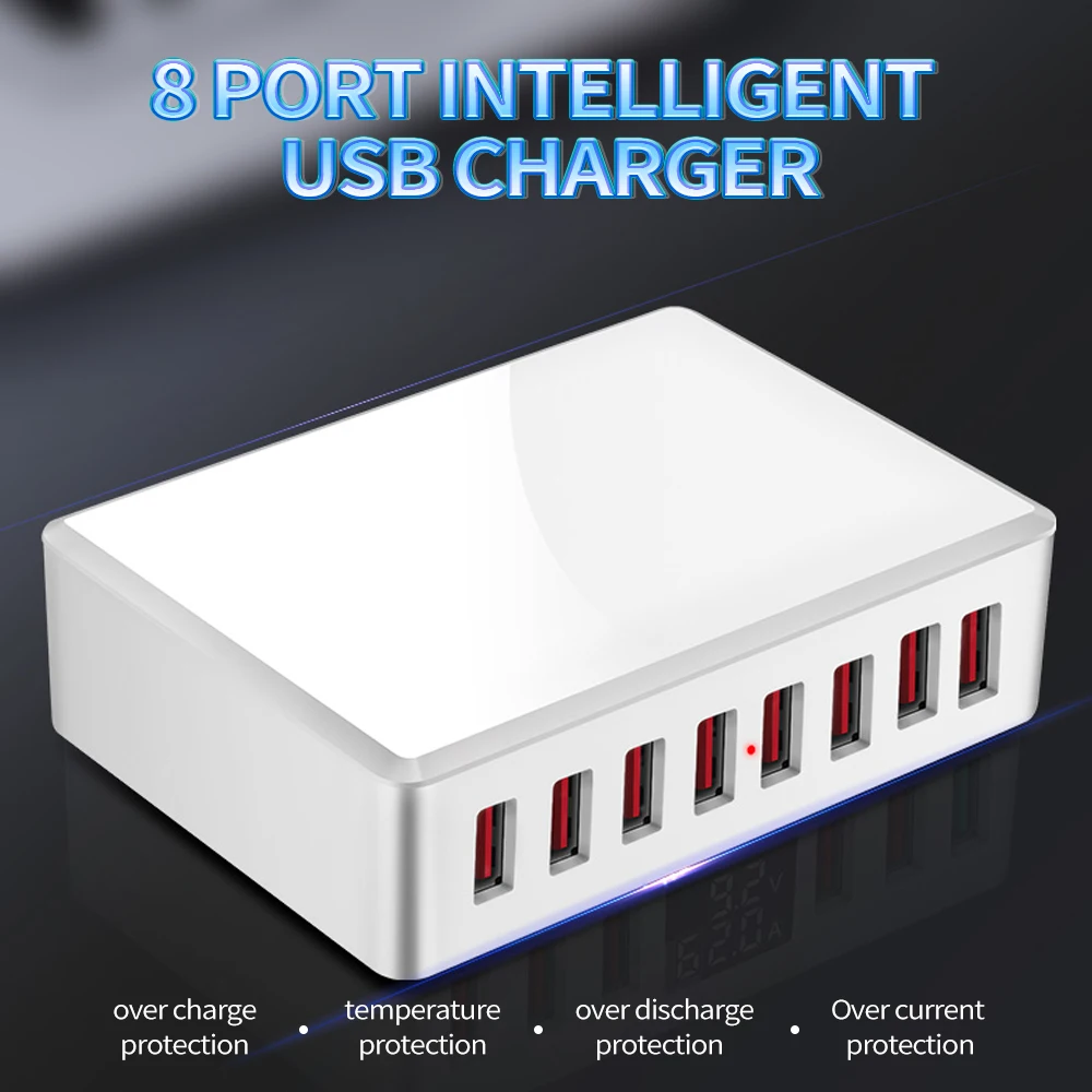 

Зарядное устройство USB WLX-T9, 8 портов, 40 Вт, быстрая зарядка, портативная зарядная станция для мобильный телефон, планшетов, нескольких USB-устр...