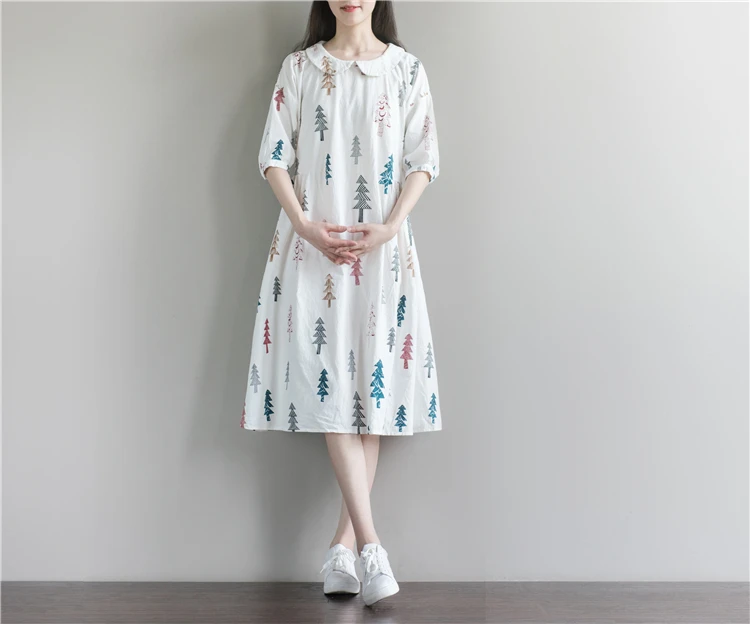 

Pregnancy Dress Maternity Clothes New Arrival Dresses for Pregnant Women Fashion Doll Collar Print Cotton Linen Loose Casual