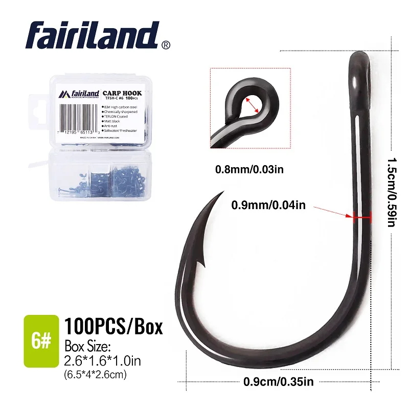 TFSH C6 100 PCS 100 шт./лот, TFSH-C, матовые, черные, с тефлоновым покрытием, карфоки 2#4#6#8#10#, острые Крючки с колючими крючками, рыболовные крючки с бесплатной коробкой для крючков - Цвет: TFSH C6 100 PCS