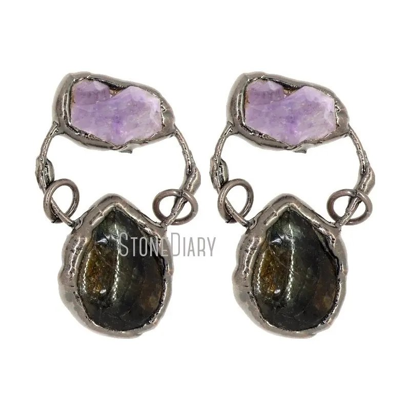 

PM38109 фиолетовая Бриллиантовая бижутерия, оловянный лабрадорит, аметист, кристалл, античное бронзовое покрытие, подвеска свободной формы